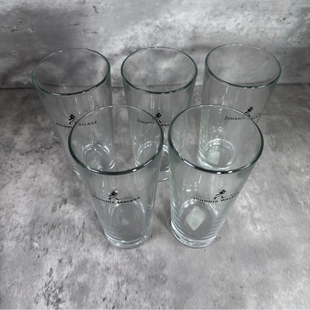 Johnnie Walker Whiskey Glasses Set of 5 Tall Highball Tumbler Drinking Cups - Picture 2 of 5